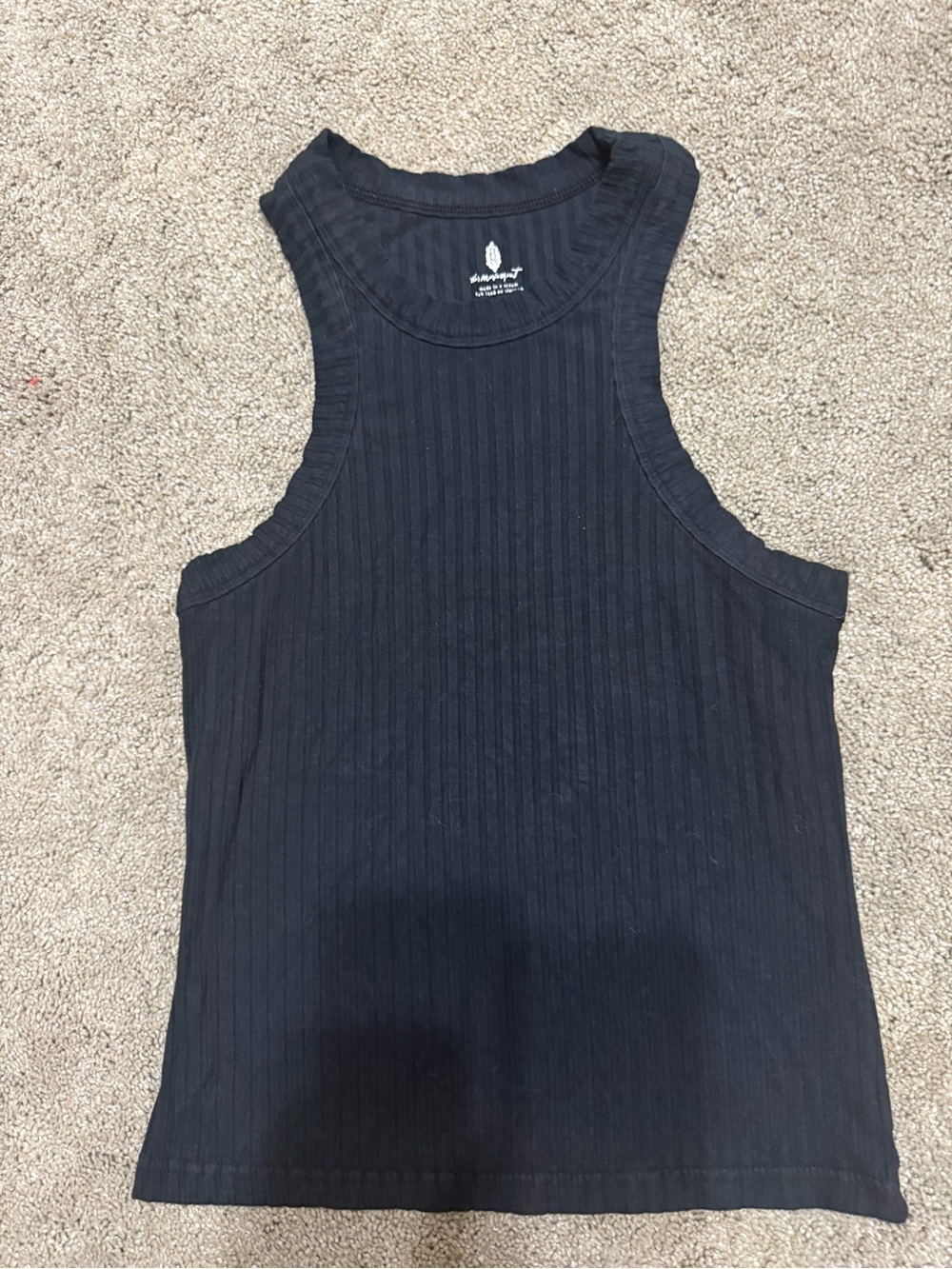 FP Movement Free People Black Ribbed High Neck Tank Top Size Small